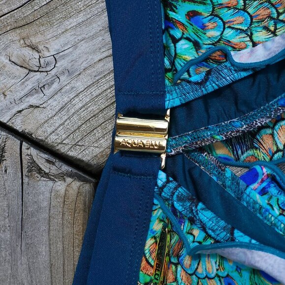 SEXY AQUA BLU Austrailia Peacock Ruffle Swim Top Women's Size 8 BNWT - Picture 9 of 15